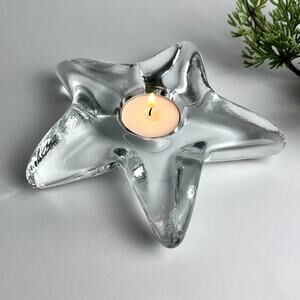 VTG Heavy Art Glass Star Starfish Votive Candle Holder Tealight Costal Christmas